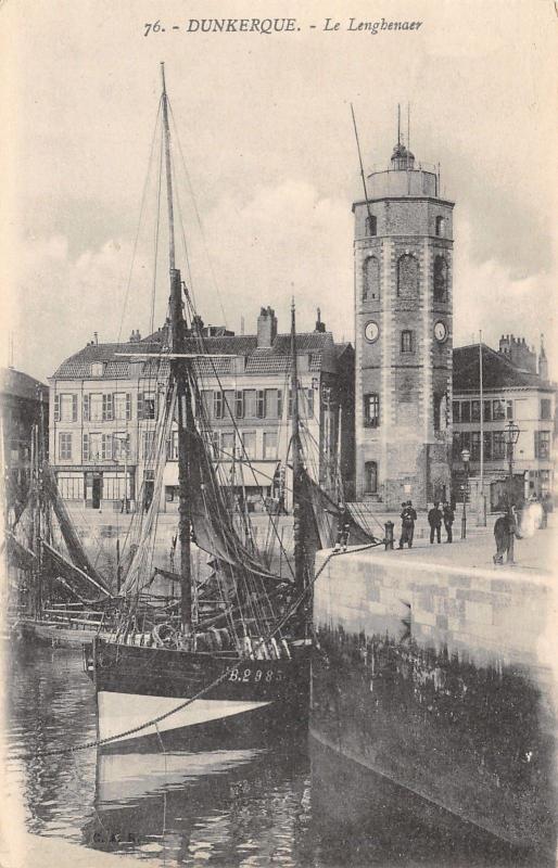 Dunkerque/Dunkirk France~Sailing Ship~Lengenhaer Clocktower c1910 