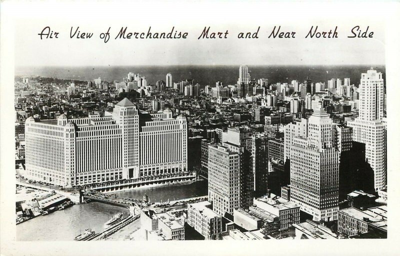 RPPC Postcard Air View Merchandise Mart & Near North Side, Chicago IL