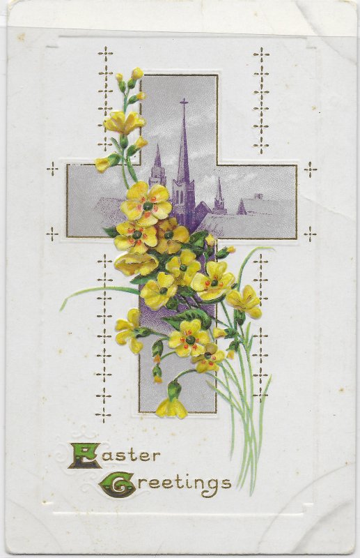 US Easter Greetings.  Embossed. used, no postage. Nice.