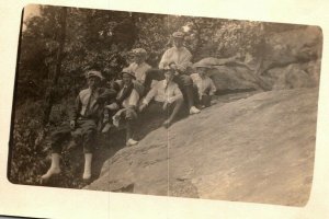Vintage 1910's RPPC Postcard - Portrait of Children on Large Rock in The Country