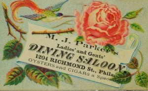 M. J Parker's Dining Saloon Oysters & Cigars Bird Of Paradise Pink Rose F89