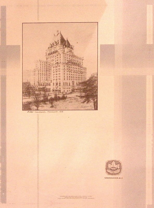 1952 HOTEL VANCOUVER VANCOUVER B.C. CANADA LUNCHEON MENU AUG 23 1952 Z2780