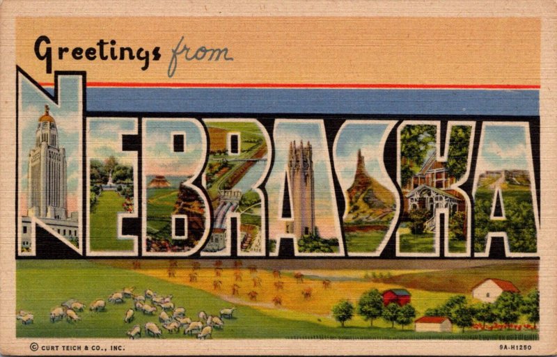 Nebraska Greetings From Nebraska Large Letter Linen Curteich