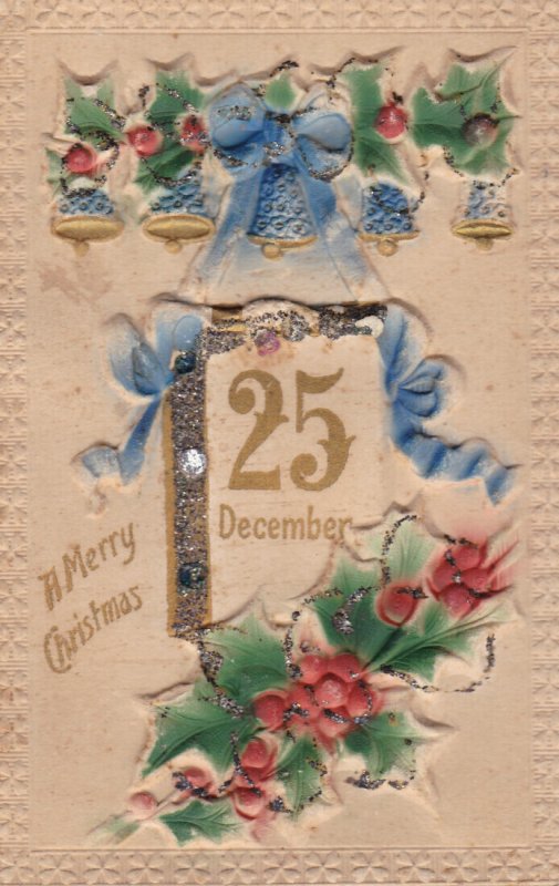 Christmas With Blue Bells and Holly Embossed