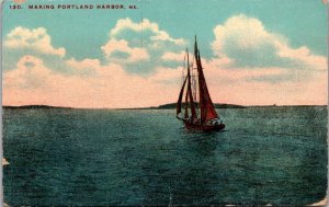 Maine Sailboat On Portland Harbor 1909