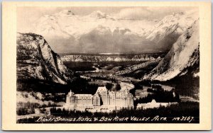 Banff Springs Hotel & Bow River Valley Alberta Canada Real Photo RPPC Postcard