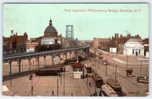 1910 BROOKLYN NY WILLIAMSBURG BRIDGE NEW APPROACH ELEVATED TRAIN TRACKS POSTCARD