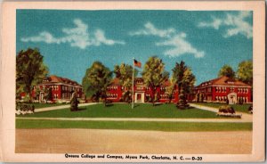Postcard Queens College, Myers Park, Charlotte, Linen, North Carolina KG6