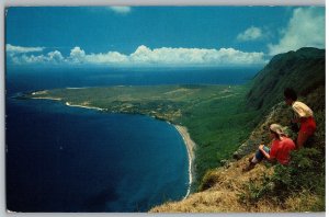 Lookout Showing Kalaupapa Leper Settlement on Island of Molokai Hawaii Postcard