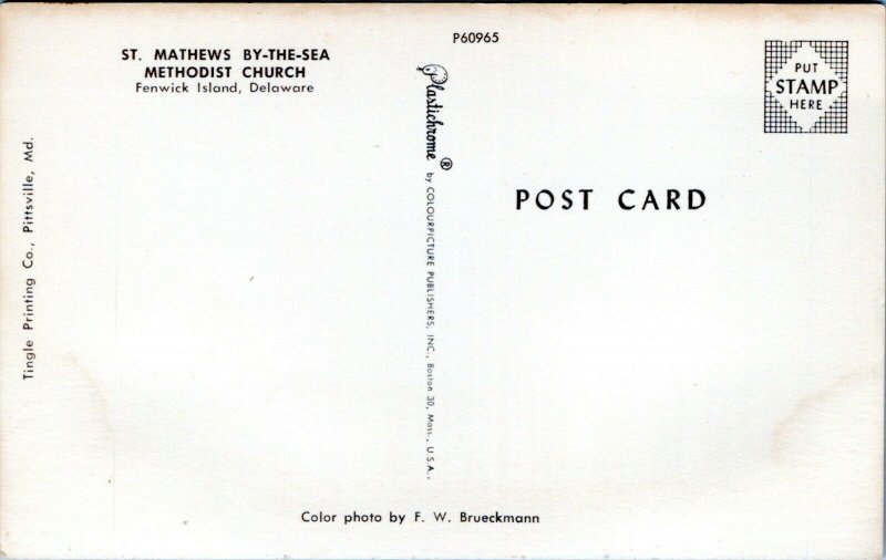 Fenwick Island Postcard 1950s St Mathews By the Sea Chrome Brueckmann MG