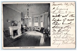 1907 Newbury Street Interior Living Room Fireplace Scene Boston MA Postcard
