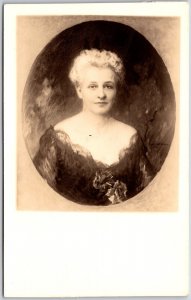 Lady Pretty Face Short Hair Off-Shouldered Dress Real Photo RPPC Postcard