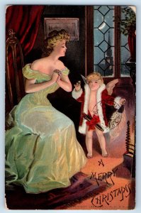 c1910's Christmas Cherub Angel Santa Dress Embossed Columbus Ohio OH Postcard