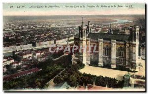 Lyon Old Postcard Notre Dame de Fourviere Lyon View and the junction of the R...