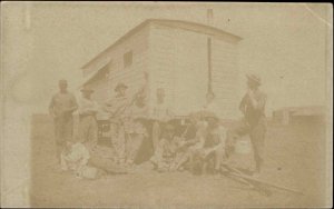 Forbes North Dakota ND Cancel Men & Trailer Building Real Photo Postcard