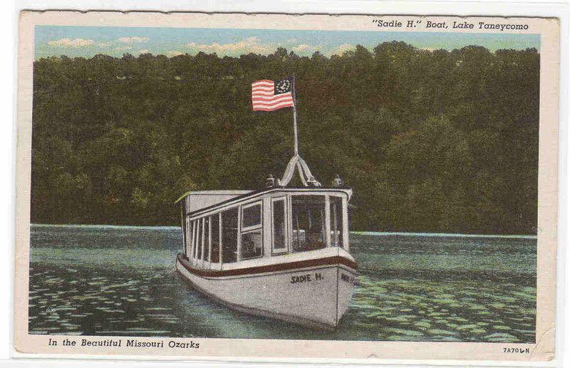 Motor Launch Sadie H Lake Taneycomo Ozarks Missouri linen postcard