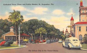 Cathedral Plaza Public Market Bus St Augustine Florida linen postcard