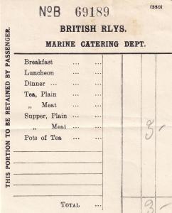 British Railways Marine Catering Department 1950s Train Receipt