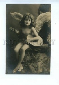 544255 NUDE Girl Angel w/ MANDOLIN Lute Vintage PHOTO postcard #6
