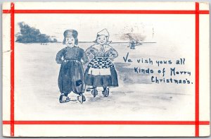 We Wish You All Kinds of Merry Christmas, 1911 Greetings, Dutch Girls, Postcard