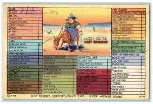 1945 Carthage Missouri Fat Woman Riding Burrow Checklist Correspondence Postcard