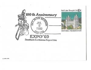 Expo'80 Southern California Exposition 100th Anniversary Delmar Station Cancel