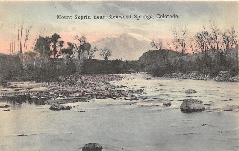 Glenwood Springs Colorado~Stones along Shoreline~Trees~Mount Sopris~c1910 Pc