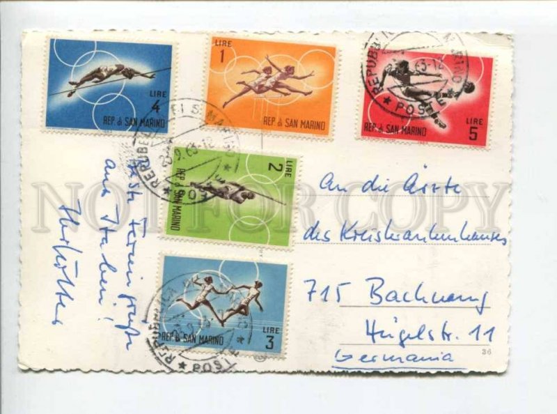 422071 San Marino to GERMANY 1963 year collage RPPC w/ sport stamps