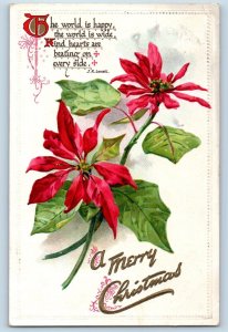 Christmas Postcard Poinsettia Flowers J R Lowell Embossed Tuck c1910's Antique