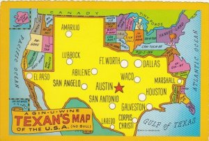 Map Of Texas Gin-U-Wine Texan's Map No Bull