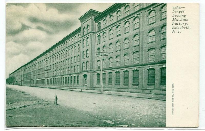 Singer Sewing Machine Factory Elizabeth New Jersey 1907c postcard