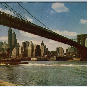 c1950s New York City, NY Under Brooklyn Bridge Steamship LV Steamer PC Vtg A237