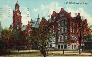 Vintage Postcard 1912 High School Building Akron Ohio OH 