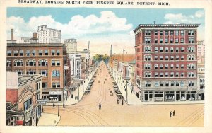 Detroit, MI Michigan  BROADWAY  Street Scene From Pingree Square  1924 Postcard