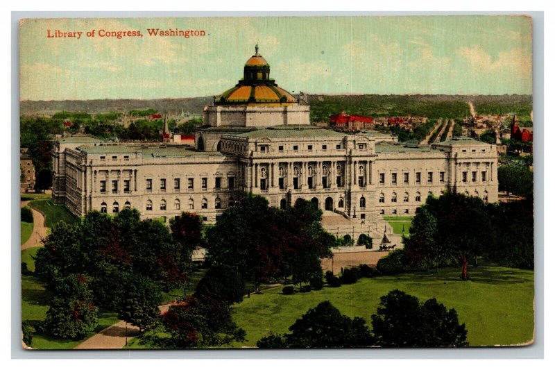 Vintage 1910's Postcard Panoramic View of the Library of Congress Washington DC