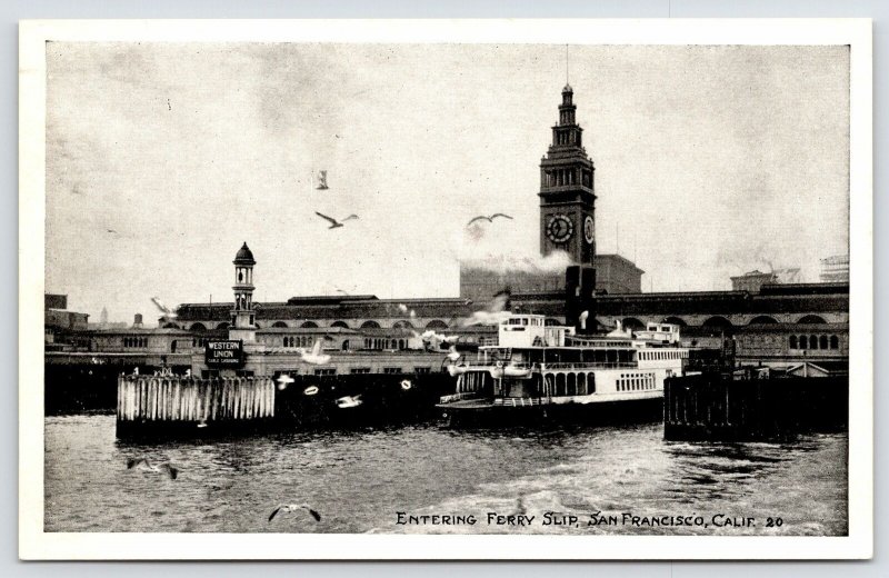 San Francisco CA Ferryboat~Seagulls Fly Over Western Union Cable Crossing c1910