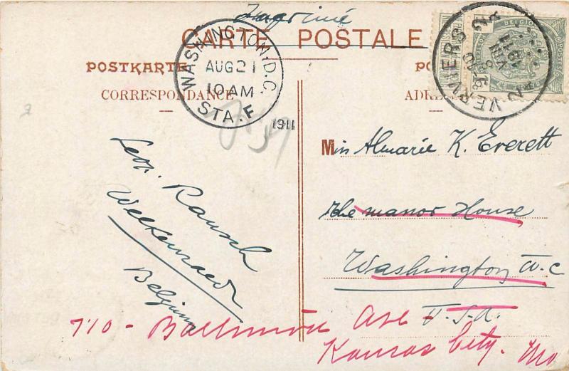 Verviers Belgium. Le Theatre Divided Back Postcard. 2 Stamps, Cancels On Front