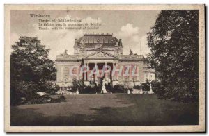 Old Postcard Wiesbaden Theater Mit Schillerdenkmal