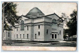 Oshkosh Wisconsin Postcard New Baptist Church Scene Street 1912 Posted Antique