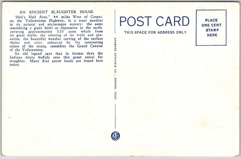 WY-Wyoming, Painted Cliffs, Hell's Half Acre, Vibrant Rock Formation, Postcard