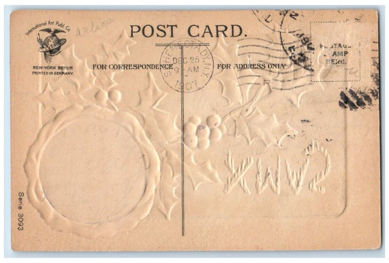 c1910's Christmas Holly Berries House River Clapsaddle Schenectady NY Postcard 