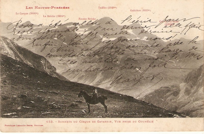 iMountain landscape with horse/man Nice old vintage French postcard