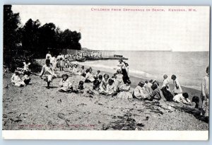 c1906's Children From Orphanage On Beach Shorline Kenosha Wisconsin WI Postcard