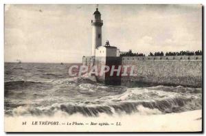 Old Postcard Lighthouse Treport Sea agitated