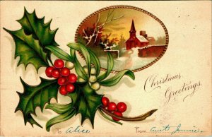 Christmas Greetings Holly Mistletoe 1906 International Art UDB Postcard B11