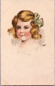 Beautiful Girl Pencil Drawing Vintage Postcard 03.64 