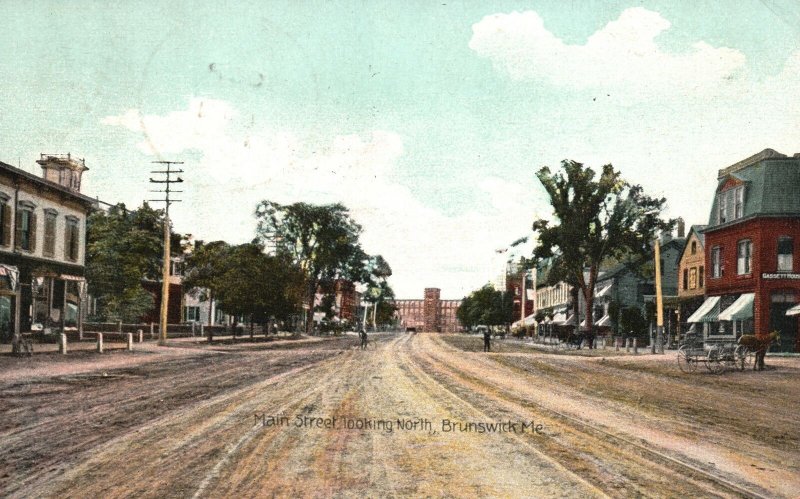 Vintage Postcard 1909 Main Street Looking North Brunswick Maine ME 