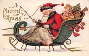 J48/ Santa Claus Merry Christmas Postcard c1910 Sleigh 06 