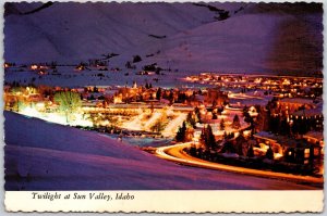 1972 Twilight at Sun Valley Idaho ID City Lights At Night Posted Postcard