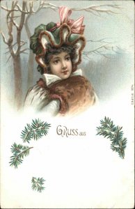 Gruss aus Beautiful Young Girl Blank Undivided Back c1905 Postcard